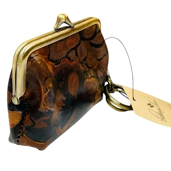 Patricia Nash Borse Leather Coin Purse Sienna Sunset Print Kiss-Lock Compact - Picture 3 of 11
